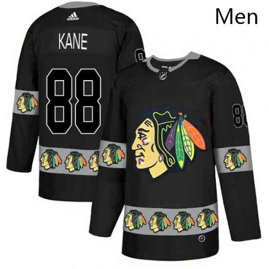 Mens Adidas Chicago Blackhawks 88 Patrick Kane Authentic Black Team Logo Fashion NHL Jersey